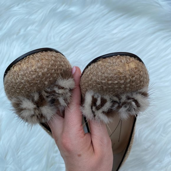 Kate Spade Tweed Fur Pump Heels Tan Khaki - Picture 7 of 8